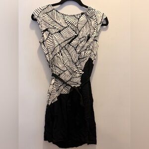 Loft Elegant Black and Off White Leaf Print Dress